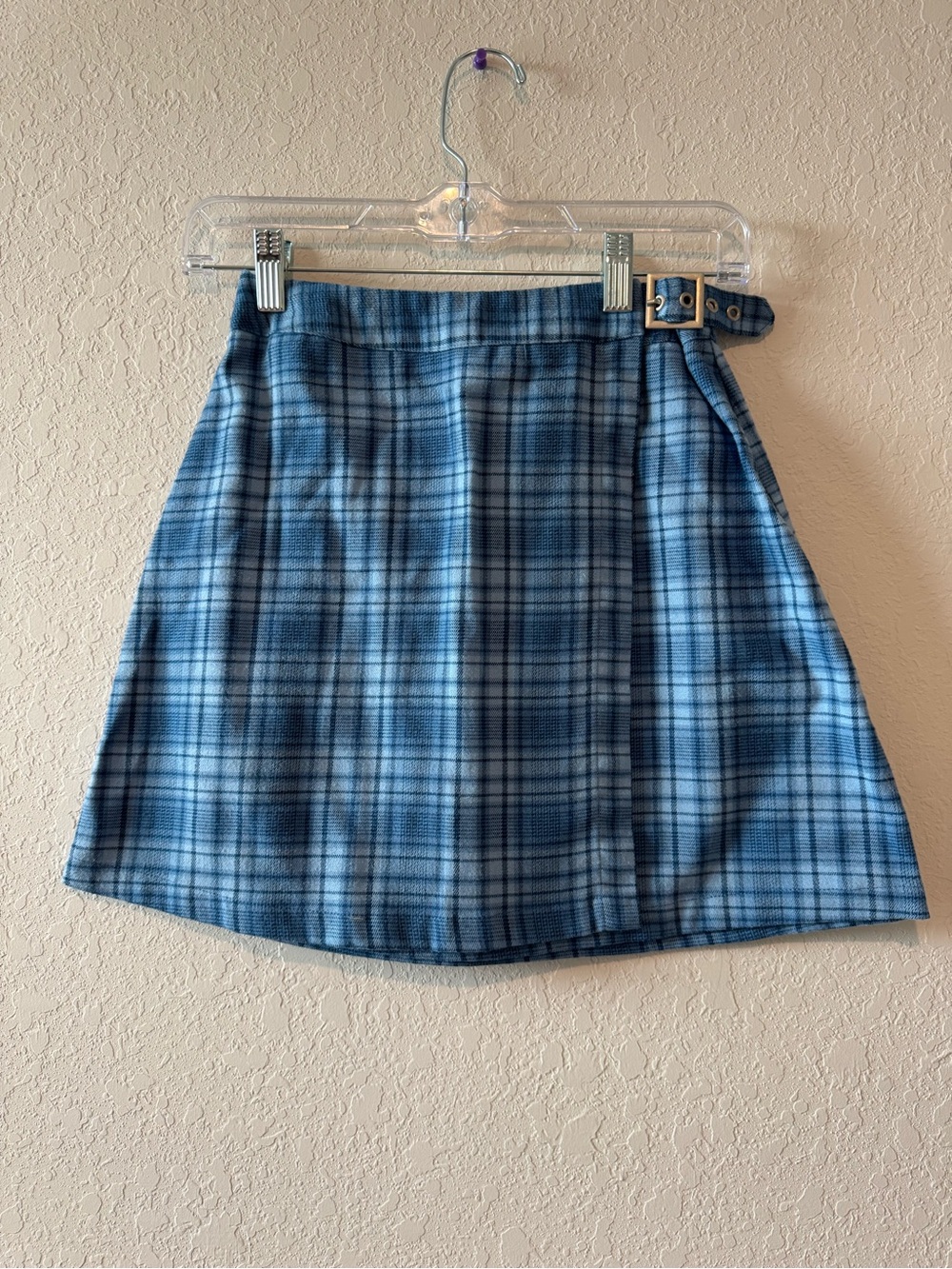 Brandy Melville Blue Plaid Mini Skirt with Side Buckle